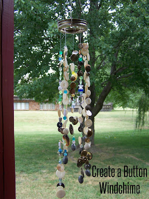 Creating a button wind chime is a charming way to use old buttons.  If you like to sew or if you are a pack-rat, you probably have an assortment of salvaged buttons just waiting for a project like this.  Making a button wind chime is easy and fun using items that you already have!