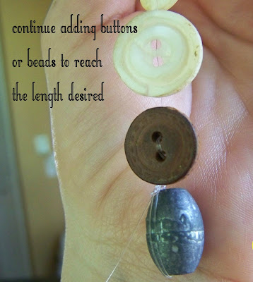 I made my wind chime with seven strands of various lengths. Fasten them to the ring being sure to secure well.  I wrapped my strands around the ring several times before I tied the knots.  Be sure to leave enough excess line to make several knots on each line.