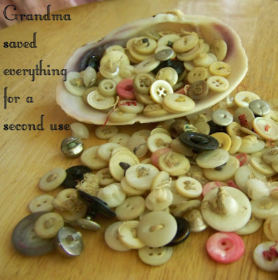 The buttons that I used for my wind chime came from this collection of salvaged buttons that my grandmother saved from her worn out garments.